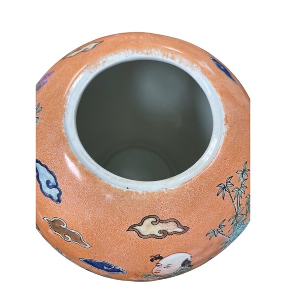 Vintage Chinese Large Peach Porcelin lidded boys play Macau Chinoserie SKU 9736 - Picture 7 of 13